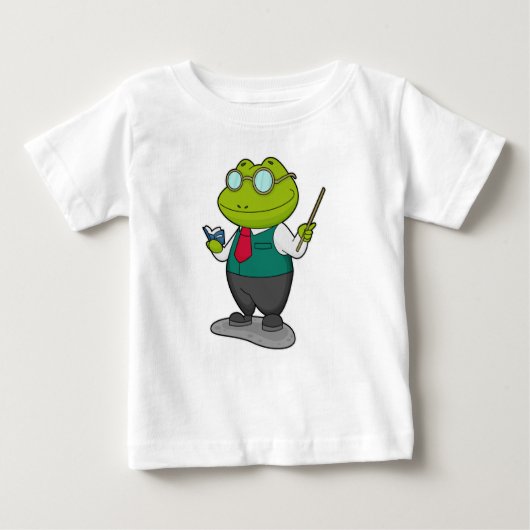 Frog as 先生with Book ベビーTシャツ (正面)