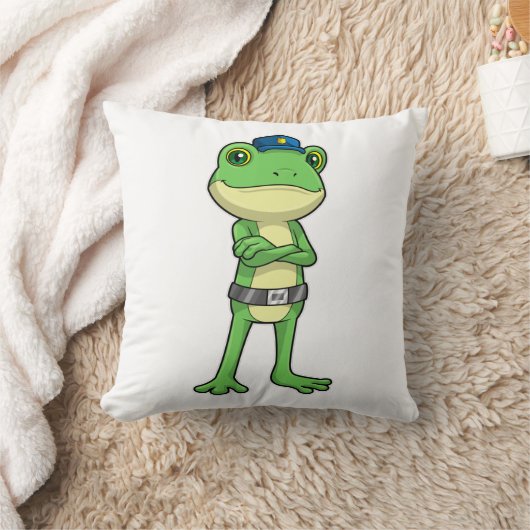 Frog as Police officer with Police hat クッション (ブランケット)