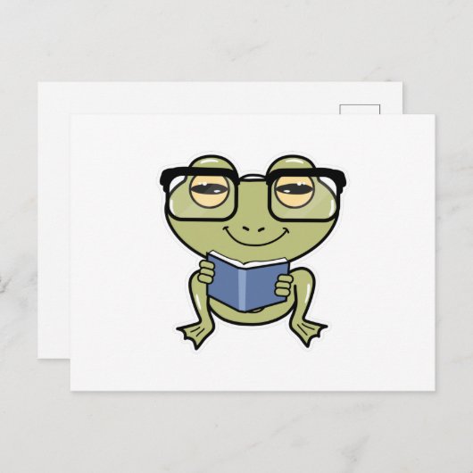 Frog as student with Book ポストカード (正面/裏面)