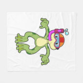 Frog at Diving with Snorkel フリースブランケット (正面(横))