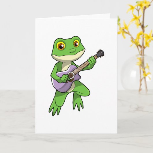 Frog at Music with Guitar カード (黄色い花)