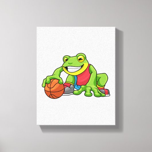 Frog at Sports with Basketball キャンバスプリント (正面)