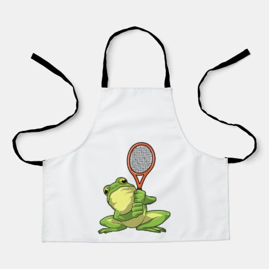 Frog at Tennis with Tennis racket エプロン (正面)