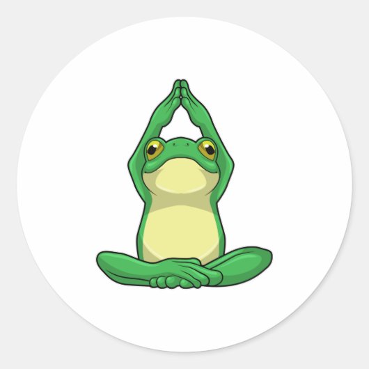 Frog at Yoga in Cross Leged ラウンドシール (正面)