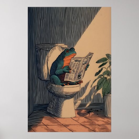 Frog Bathroom Art Print Minimalist Line Drawing ポスター (正面)