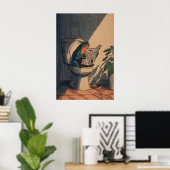 Frog Bathroom Art Print Minimalist Line Drawing ポスター (ホームオフィス)