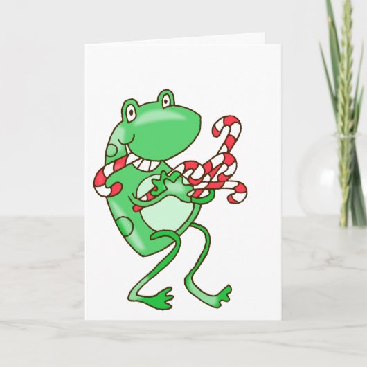 Frog Christmas - – カエル、キャンディーケーンクリスマス カード (正面)