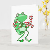 Frog Christmas - – カエル、キャンディーケーンクリスマス カード (黄色い花)