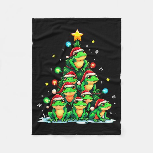 Frog Christmas Tree Funny Hopper Holiday Cute Frog フリースブランケット (正面)