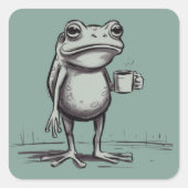 Frog Drinking Coffee Meme Mystical Toad Frog Lover スクエアシール (正面)