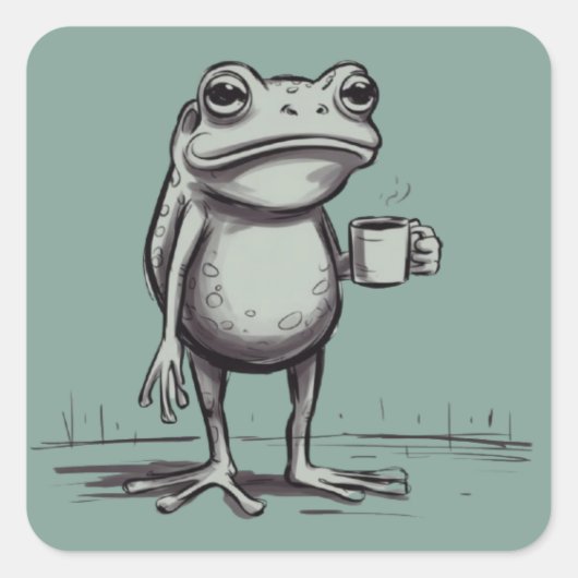 Frog Drinking Coffee Meme Mystical Toad Frog Lover スクエアシール (正面)