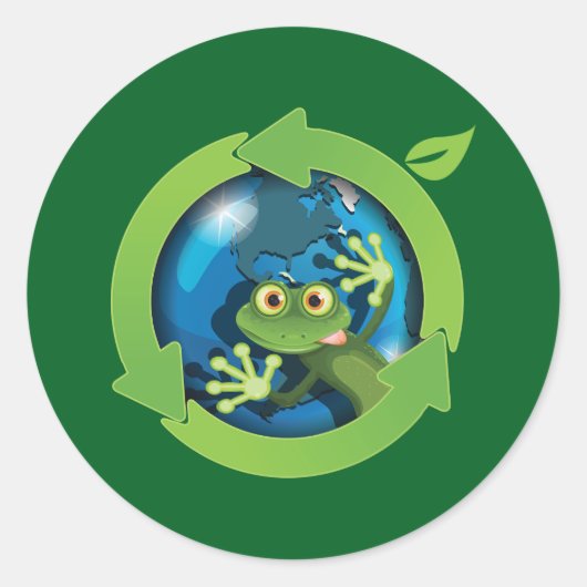 Frog Earth Day Recycling Eco Friendly ラウンドシール (正面)
