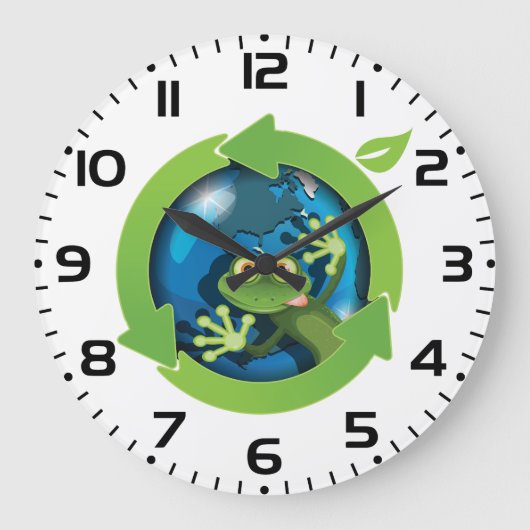 Frog Earth Day Recycling Eco Friendly ラージ壁時計 (正面)