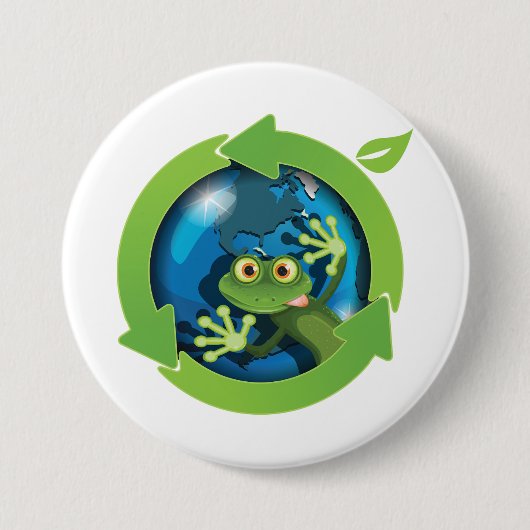 Frog Earth Day Recycling Eco Friendly 缶バッジ (正面)