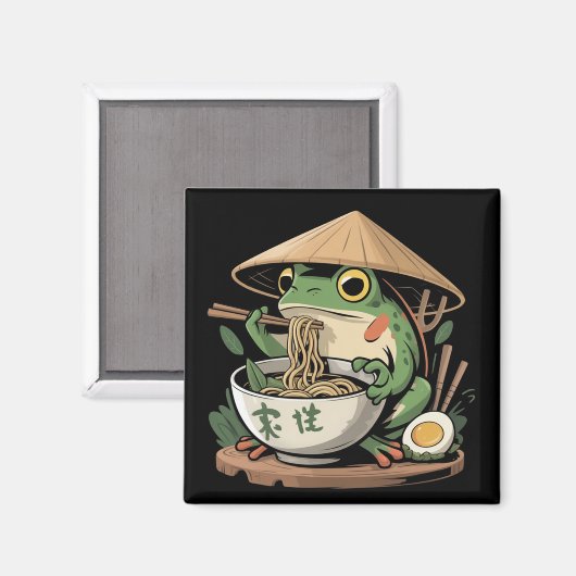 Frog Eating Ramen Kawaii Neko Japanese Noodles  マグネット (正面/裏面)