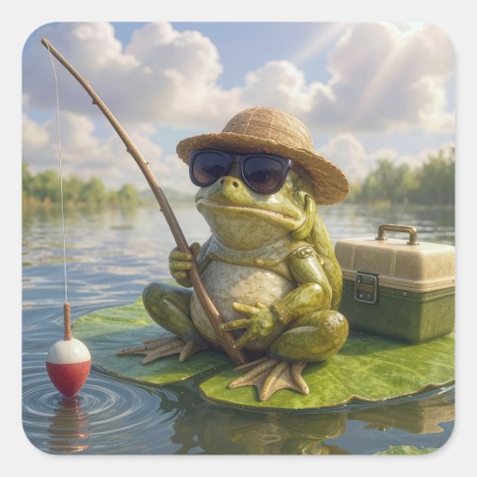 Frog Fishing From a Lily Pad スクエアシール (正面)