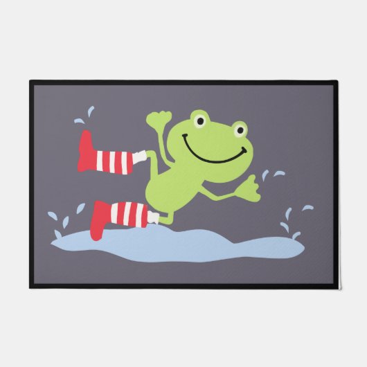 Frog Font Porch Mat, Dancing Frog Welcome  ドアマット (正面)