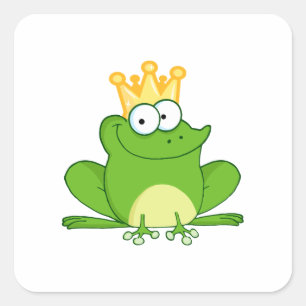 Frog Frogs Crown Green王のかわいい漫画動物 スクエアシール