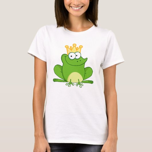Frog Frogs Crown Green王のかわいい漫画動物 Tシャツ (正面)