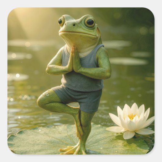 Frog In a Yoga Tree Pose スクエアシール (正面)