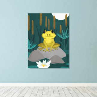 Frog in Midnight Pond Wall Art - Canvas キャンバスプリント