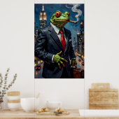 Frog in Suit with Cigar Painting ポスター (キッチン)