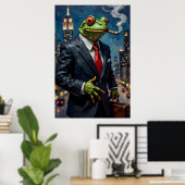Frog in Suit with Cigar Painting ポスター (ホームオフィス)