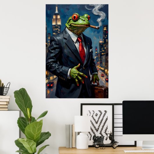 Frog in Suit with Cigar Painting ポスター (ホームオフィス)