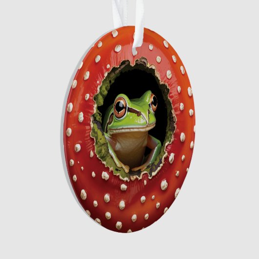 Frog in Toadstool – Cute Woodland Mushroom Art オーナメント (正面)