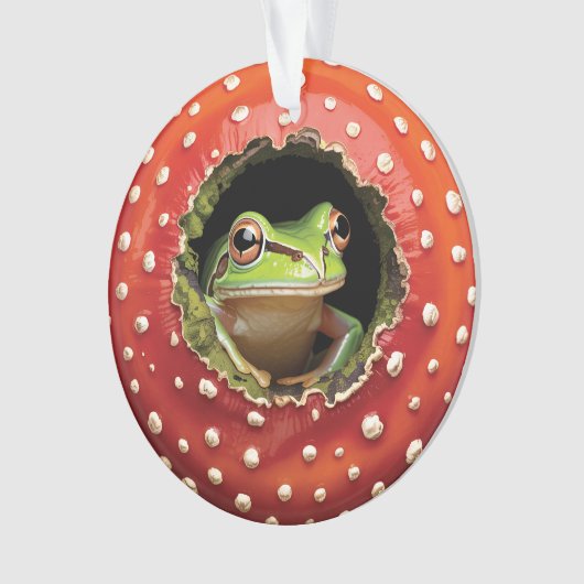 Frog in Toadstool – Cute Woodland Mushroom Art オーナメント (正面)