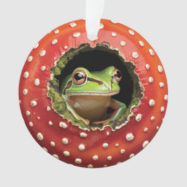 Frog in Toadstool – Cute Woodland Mushroom Art オーナメント