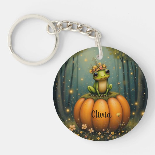 Frog Keychain Sitting on a Pumpkin キーホルダー (正面)