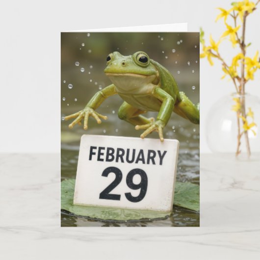 Frog Leap Year Birthday カード (黄色い花)