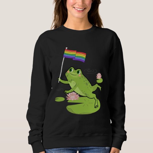 Frog  LGBTQ Gay Pride Flag Lily Pad Illustration スウェットシャツ (正面)