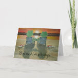 Frog Love Funny and Serious Paper Greeting Card カード<br><div class="desc">A pair of frogs holding hand in a sunset on the beach in peace. On the front, "What would I do without you... " Inside: "... I'd probably croak. Seriously, you are the best thing that ever happened to me. I love you." Created in watercolor by Kerra Lindsey of www.icansketchu.com....</div>