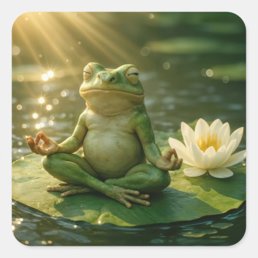 Frog Meditating On a Lily Pad スクエアシール (正面)