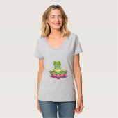 Frog Meditating On Flower Cute Funny Gray Womens Tシャツ (正面フル)