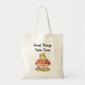 Frog Mushroom - Good Things Take Time Illustration トートバッグ (正面)