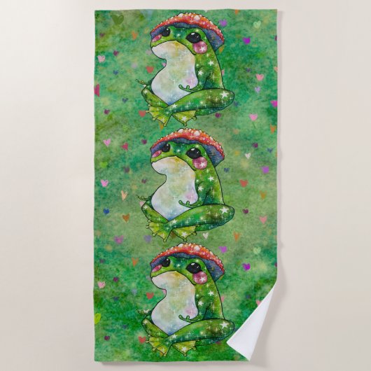 Frog named Clover ビーチタオル (正面)