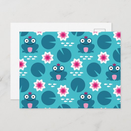 Frog & Nenupharシームレスパターン ポストカード (正面/裏面)