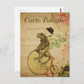 Frog on Bicycleヴィンテージはがきフランスの ポストカード (正面/裏面)