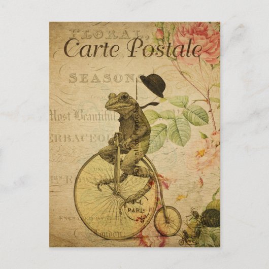 Frog on Bicycleヴィンテージはがきフランスの ポストカード (正面)