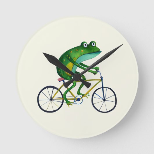 Frog On Bicycle ラウンド壁時計 (正面)