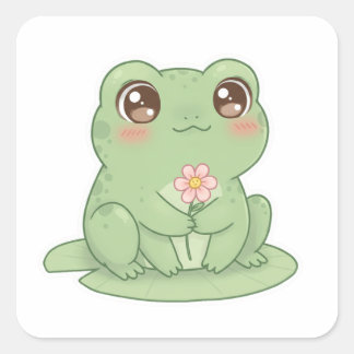 Frog on Lily Pad – Pure Kawaii Joy スクエアシール