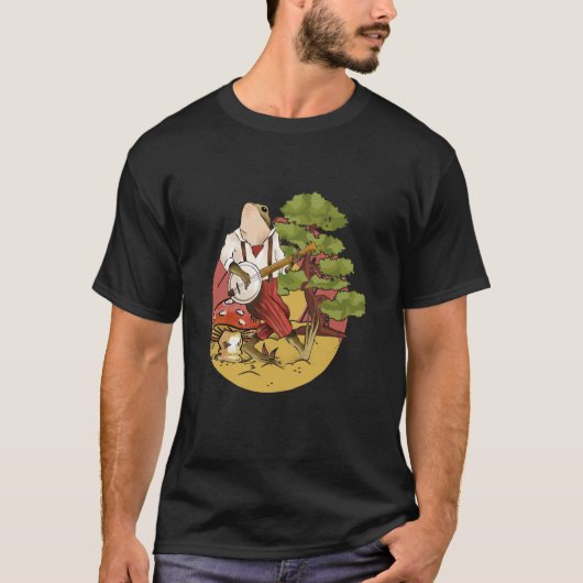 Frog Playing Banjo on a Mushroom cute Frog Tシャツ (正面)