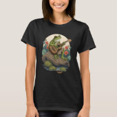 Frog Playing Guitar Frog Banjo On Log Aesthetic Fo Tシャツ (正面)