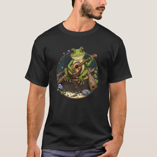 Frog Playing Guitar Frog Playing Banjo On Log Tシャツ (正面)