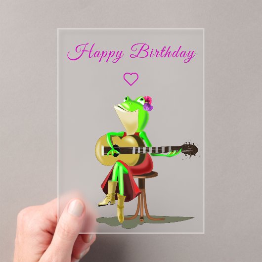 Frog Playing Guitar Funny Birthday Card アクリル招待状 (インサイチュ (ポータブル))