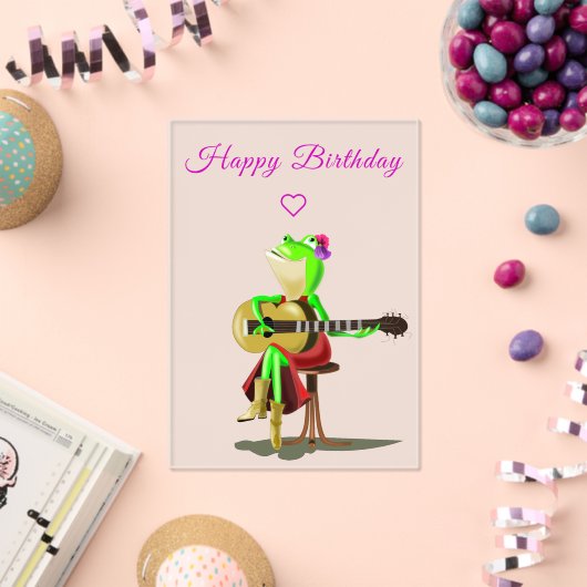Frog Playing Guitar Funny Birthday Card アクリル招待状 (インサイチュ (お祝い))