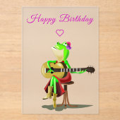 Frog Playing Guitar Funny Birthday Card アクリル招待状 (正面)